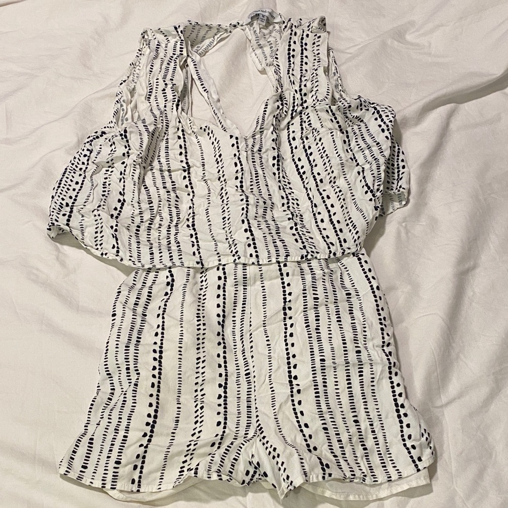 cupcakes & cashmere Black and White Striped Romper